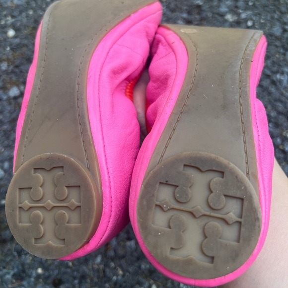 Tory Burch eddie bow women’s pink orange leather ballet flats w/ box size 7 - Picture 3 of 8